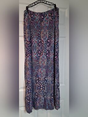 Artisan Navy Floral Mosaic Maxi Skirt with Pink & Turquoise Accents